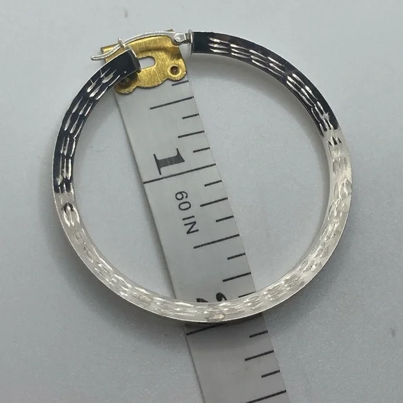 Vtg Sterling Silver Large Textured Etched Hoop Earrings / 2” - Picture 8 of 8